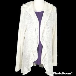 Venue White (Ivory) Knitted Open Ruffled Cardigan. XL